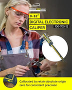 iGAGING Absolute Origin 0-12" Digital Caliper, IP54 Stainless Steel, SPC/USB Output Port, Inch & Metric Modes, Case, Manual, Battery
