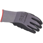 Amazon Basics Micro-Foam Nitrile Coated Work Gloves, Nylon Liner Fiber, Touch Screen, Grey, Size 9/L, 12 Pairs