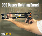 AWF PRO 29 oz Dual Thrust Caulk Gun - 25:1 or 12:1 Thrust Ratio, Dripless, Rotating Barrel, Comfort Grip, with Built-In Puncture Tool