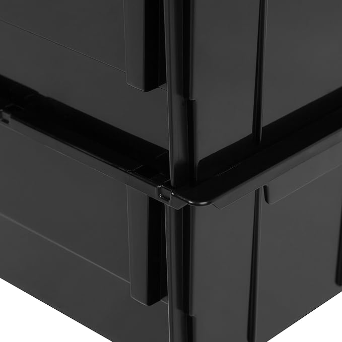 IRIS USA Stackable Storage Bins Open Front, 6 Pack, Plastic Hanging Organizer Caddy Basket for Hardware Crafts, Small Parts, Nuts and Bolts, Garage Tool Storage, Jumbo, Black