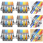 4-in-8-out Lever Terminal Block Kit, Quad Input to Eight Output Splicing Connectors, DIN Rail/Screw Fix, 28-12AWG Conductor, 6 Pack with Mounting Hardware