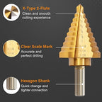 6pcs Step Drill Bit Set, High Speed Steel Unibit Drill Bits 50 Sizes with Automatic Center Punch for Sheet Metal, DIY Lovers with Aluminum Case