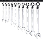 TRUE MECHANIC™ 20 Pc. Reversible Ratcheting Combination Wrench Set, Non-Slip, Long Pattern, SAE, Metric, Professional, With Portable Roll-Up Pouch Bag…
