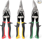 HURRICANE 3 pc Aviation Tin Snips Set, Metal Cutter Shear for Cut Sheet Metal, Chrome Vanadium Steel, Straight Left and Right, Ergonomical TyreGrip Handle with Hang Hole and Safety Latch