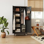 Garage Storage Cabinet with Wheels, 61.7" H Broom Closet Storage Cabinet with Hanging Rod, 5 Pegboard and 13 Hooks, Metal Cabinets with Locking Doors and 4 Shelves, Black