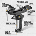 [Upgraded Version] Multi-Purpose Bench Vise 3.3", Table Vice For Workbench, Universal Clamping Vise With Heavy Duty Cast Iron, Multi-Jaw, Swivel Base, Easy Adjustment for Woodworking (3.3 Inch)
