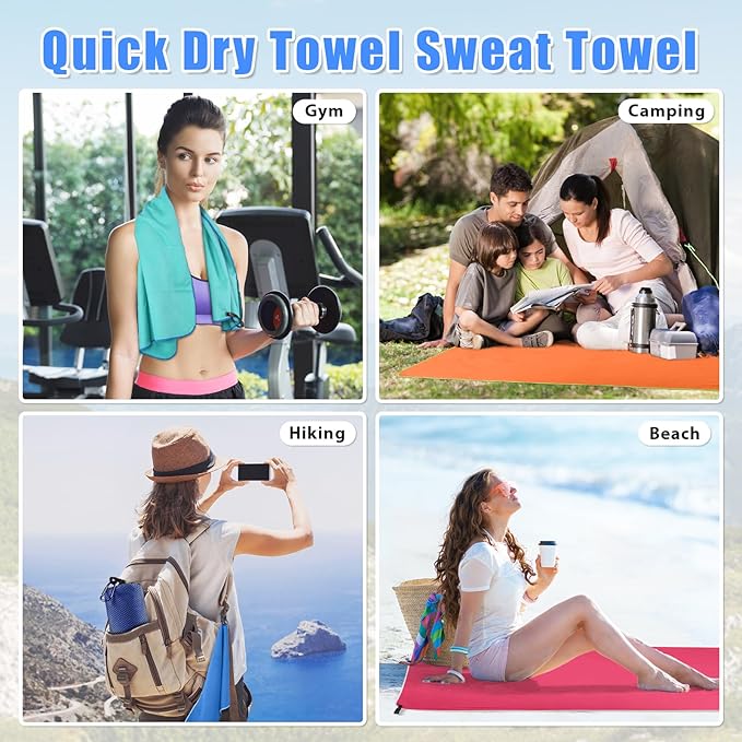 Sfee 2 Pack Microfiber Travel Towel, Quick Dry Towel Camping Towel Super Absorbent Compact Lightweight Sports Swim Gym Towel Beach Towels Set for Gym, Hiking, Pool, Backpacking, Bath, Yoga