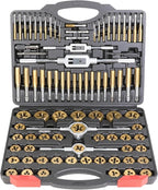WYNNsky Die and Tap Set in SAE and Metric, Hex Threading Dies for External Threads, Thread Tap for Internal Threads, Thread Wrench, Thread Pitch Gauge, 86 Pieces Gauge Kit for DIY Tapered