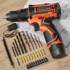 Cordless Drill Set,12V Power Drill Driver 3/8" Keyless Chuck with 42 Acessories, Built-in LED Light, 25+1 Position, Electric Drill for Home DIY Projects (Orange)