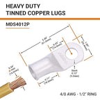 SELTERM 5pcs 4/0 AWG 1/2" Stud Tinned Copper Wire Lugs, Battery Lugs, Ring Terminals, Battery Cable Ends, 0000 Gauge Ring Terminal Connectors, UL Marine Grade Electrical Battery Terminal Connectors