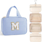TOPEAST Initial Makeup Bag - Travel Toiletry Bag for Women, Personalized Birthday Gifts for Women Teen Girls Sister Daughter, Travel Tolietry Bag Monogramme Makeup Bag - Letter M, Blue