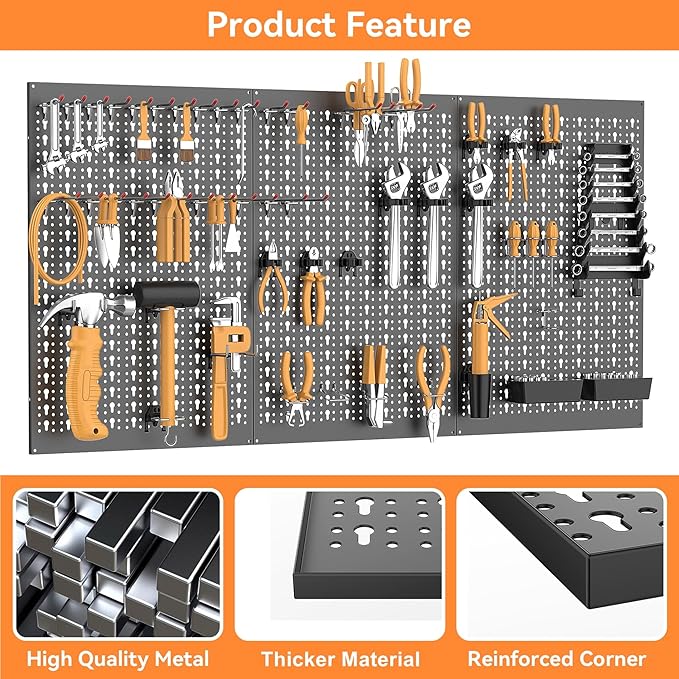 WALMANN Metal Pegboard Wall Tool Organizer Board with Pegboard Hooks, 24x48in Tools Organizer Pegboard for Garage, Workbench, Peg Boards, Tool Organizer Board with Hooks(Black)
