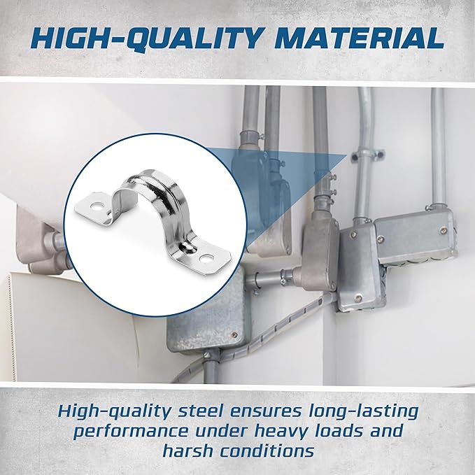 OHLECTRIC Heavy Duty Pipe Strap (10 Pack - 2 Inch) Zinc Plated Conduit Clamps, 2 Hole Steel Rigid Pipe Strap U Bracket, Zinc Coated Tension Tube Clip, Metal Pipe Clamp for Rigid Conduits