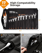 Wrench Roll, Wrench Roll Up Pouch, Gifts for Men Father Dad Mechanic, Heavy Duty Canvas Wrench Organizer Bag (Black, 17+1 SAE)