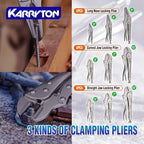 16PCS Locking Pliers Set, Carbon Steel, Fast Release, Curved Jaw, Long Nose, Straight Jaw, U-Shaped,Pinch Off,C-clamp, Chain Clamp, Sheet Metal Clamp w/Multifunction Oxford Tool Bag