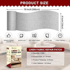 Linen Repair Tape 4x79 inch, Self Adhesive Fabric Patches, Linen Patch Tape Kit, Fabric Repair Tape for Couch Sofas, Headboards, Chairs, Pillows, Curtains, Couches- Light Grey