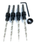 FTG USA Countersink Drill Bit Set 4 Pc #8 (11/64") Wood Bit, Tapered Bit, Stop Collar, Hex Wrench for Woodworking