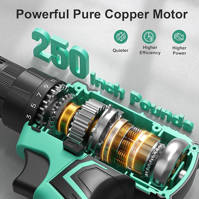 Cordless Drill Set,12V Power Drill Driver 3/8" Keyless Chuck with 42 Acessories, Built-in LED Light, 25+1 Position, Electric Drill for Home DIY Projects（Cyan）
