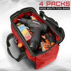 4 Pieces Tool Bag with Waterproof Strong Molded Base Multi Pockets Wide Mouth Tool Tote Multifunctional Tool Bag Large Capacity Organizer Heavy Duty Tool Storage Bag (Red,13 Inch)