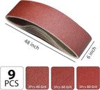 9 Pack 6x48 Sanding Belts,3 Each of 40 60 80 Grits Aluminum Oxide Belt Sander Paper,6 Inch x 48 Inch Abrasive Sanding Belts for Wood & Paint Sanding,Metal Polishing