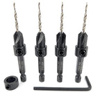 FTG USA Adjustable Wood Countersink Drill Bit Set 4 Pc #4 (7/64") with Tapered Drill Bit for Woodworking