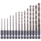 NordWolf 14-Piece M35 Cobalt Drill Bit Set for Stainless Steel, Hard Metals & Cast Iron, Jobber Length with 1/4" Hex Shank, SAE Sizes 1/16" to 1/4" in Storage Case