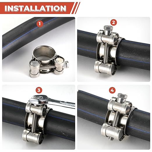 AKIHISA 4 Pack 48-51mm ID Range T-Bolt Hose Clamp,304 Stainless Steel Heavy Duty Pipe Strap Clamp