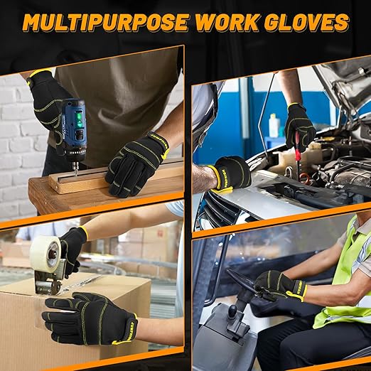 JUMPHIGH Work Gloves for Men 2 Pairs, Multi-Functional Light Duty Mechanic Gloves, Outdoor, Garden, Performance Fit, Touch Screen, Abrasion Resistant (XL)