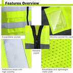 JaGely 12 Pack Reflective Safety Vests with Pockets, High Visibility Mesh Construction Vest for Men Women, Neon Yellow, Size L