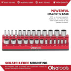 Olsa Tools Magnetic Socket Holder | 1/4-inch Drive | Metric | Red | Holds 26 Sockets | Professional Quality Tools Organizer