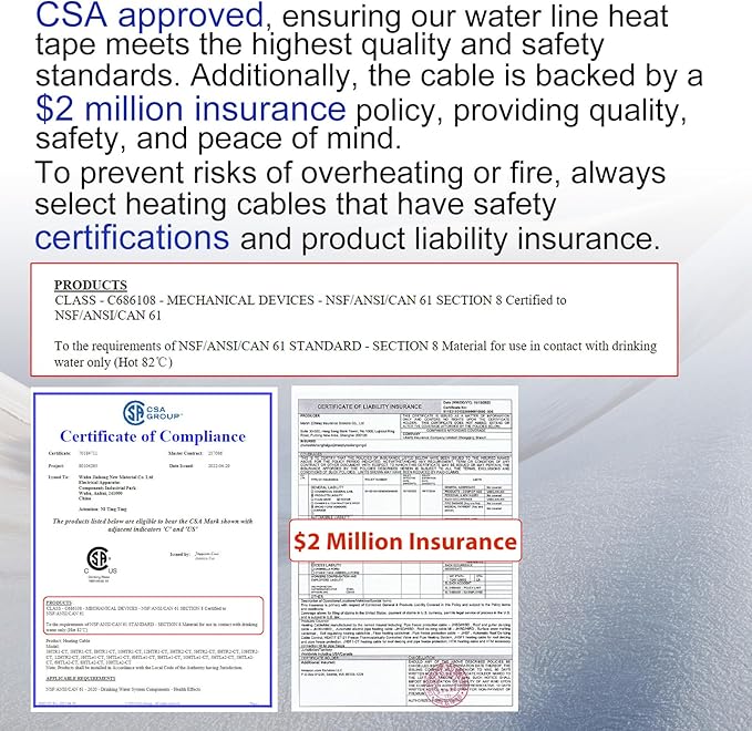 HEATIT Heat Tape for Drinking Water Supply In Pipe Self Regulating Heating Cable Pipe Freeze Protection NSF/ANSI/CAN 61 Certified 120V, 35FT