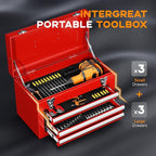 INTERGREAT Tool Chest Cabinet, 3-Drawer Rolling Tool Chest with Detachable Top Tool Box, Tool Storage Cabinet with Universal Lockable Wheels, Metal Tool Cart for Garage, Workshop, Barbershop(Red)