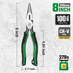SK 8-Inch Long Nose Pliers, Needle Nose Pliers, Premium CR-V Steel Construction, Ergonomic Anti-slip Handle for Comfortable Grip