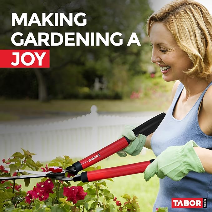 TABOR TOOLS B620A Hedge Shears with Wavy Blade for Trimming Borders, Boxwood, and Bushes, Manual Hedge Clippers with Comfort Grip Handles.