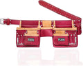 FUERI Leather Tool Belt Bag Men Pouch Heavy Duty Tools Pouches Organizer for Carpenter Construction Electrician Belts Bags Holder (11 Pocket Maroon, Adjustable)