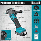 Cordless Oscillating Tool Compatible with Makita 18V Battery, 6 Variable Speed Brushless Tool, Oscillating multi tool kit for Cutting Wood Drywall Nails Remove Grout & Sanding(No Battery）