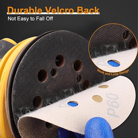 100 PCS 6 Inch Sanding Discs 150 Grit, 6 Hole Hook and Loop Round Sandpaper for Random Orbital Sander