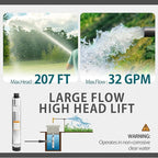 WASSERMANN 4" Septic Submersible Effluent/Cistern Bottom Suction Pump With 33FT Cable, 1HP, 230V/60HZ, 26GPM, 138FT Head, Stainless Steel Deep Well for Septic Tank Home
