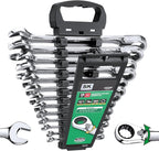 SK Reversible Ratcheting Wrench Set, Combination Wrench Set, 13-Piece, SAE 1/4" to 1", 72-Tooth, Premium CR-V Construction, with Rack Organizer