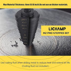 Lichamp Unibit Step Drill Bit for Metal, Genuine M2 Drill Stepper Bit for Hard Metal Heavy Duty, 11 Sizes from 1/4" to 1-3/8", Dual Straight Grooved with Hex Drive, A2BK