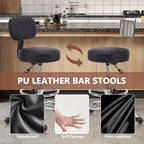 Drafting Chair with Backrest, Adjustable Foot Rest Height Rolling Stool with Wheels, Leather Swivel Work Shop Office Stools Chairs, Thick Seat Cushion Tall Kitchen Home Bar Stool - Black