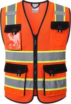 JKSafety Hi Vis Reflective Safety Vests for Men Women High Visibility Vest with Pockets Mesh Fabric Construction Safety Apparel Neon Vest for Work (220-Orange XXL)