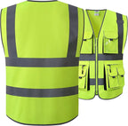 JKSafety 10 Pockets Class 2 High Visibility Zipper Front Yellow Safety Vest with High Reflective Strips Meets ANSI/ISEA Standards (3X-Large, 88-Yellow)