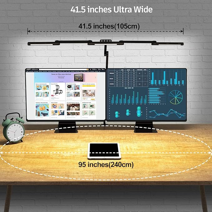 Transformable LED Desk Lamp, 41.5" Large Architect Desk Lamp with Clamp, 3 Light Bars Desk Light for Home Office, 24W Auto Dimming Office Lighting Table Light for L Shaped Desk