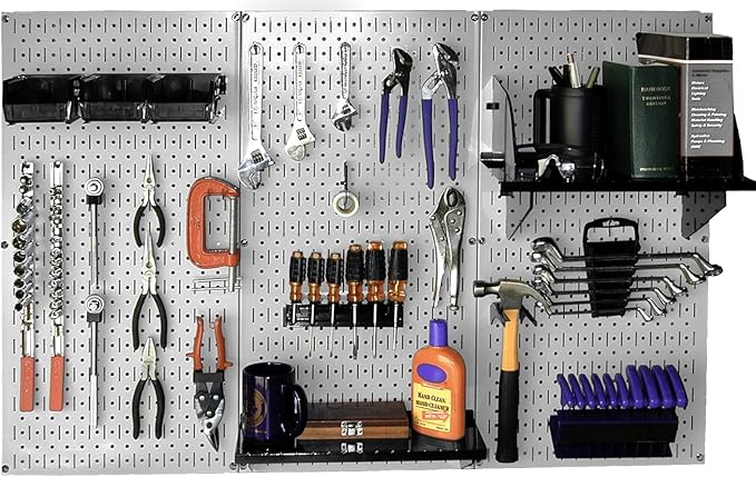 Wall Control Metal Pegboard Tool Organizer and Gray Metal Pegboard Pack