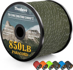 Paracord Reflective Rope 850Ib, 50/100/200/500/1000ft 4MM 11 Strand Parachute Cords, Tactical Paracord String for Camping, Fishing, Clothesline, Hammock, Tent, Bracelet, Army Green 500FT