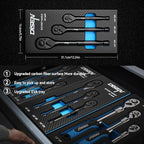 DISEN 3PCS Black Ratchet Set (1/2", 3/8", 1/4" Drive) - 90-Tooth Contour Handle, Black Oxide Finish with Reversible Quick Release & EVA Tray - Industrial Ratchet Wrench Kit