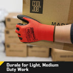 COOLJOB 60 Pairs Safety Work Gloves Pack Bulk with Grip PU Coating, 13 Gauge Seamless Knit Gloves with Polyurethane Dipped for Warehouse Working, Breathable Lightweight for Men Women, Red Large