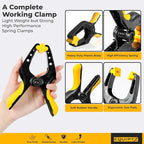 6 inch Spring Clamps Heavy Duty - 4 Pack Large Plastic Clamps for Woodworking, Crafts, Backdrop and Pool Cover with 3 inch Mouth Opening - Rust Free Spring Clips with Non-Detachable Jaw Pads