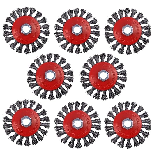8 Pack 4 Inch Wire Wheels for Angle Grinder, Wire Wheel Brush for 4 1/2 Angle Grinder, Twist Knotted Carbon Steel Wire Wheel with 5/8" Thread Arbor for Removing Rust